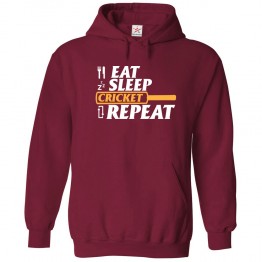 Eat Sleep Cricket Repeat Designed Kids and Adults Cool Pull Over Hoodie for Cricketers and Cricket Lovers